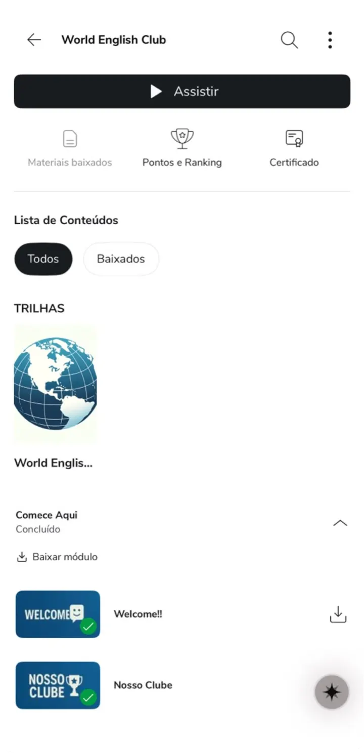 Plataforma do curso World English Club (app)